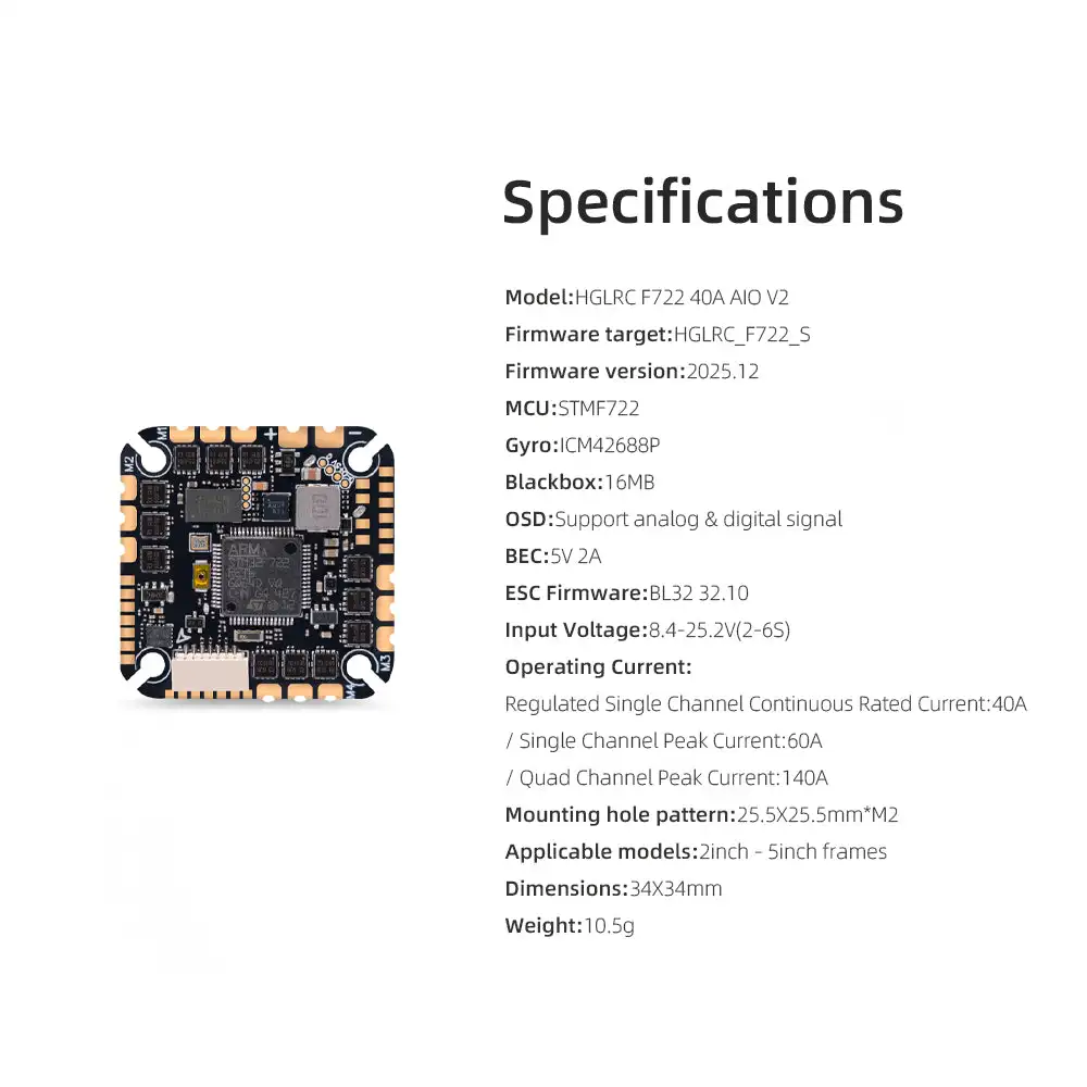 F722 40A 6S V2 AIO FC HGLRC, s - F722 Flight Controller recensione e prezzo